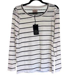 Women's NWT Chaser White with Black‎ Stripes Long Sleeve Top M